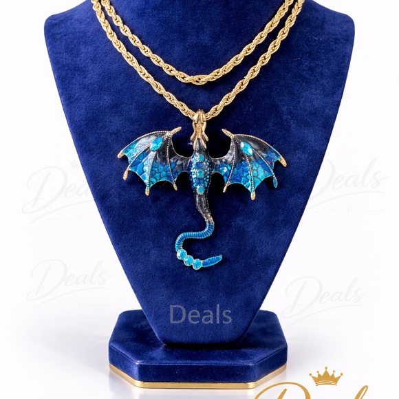 Jewelry - Blue and Gold Dragon Pendant Necklace